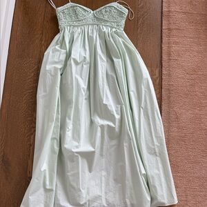 Cecilie Bahnsen Light Mint Smocked Bust Mini Slip Dress